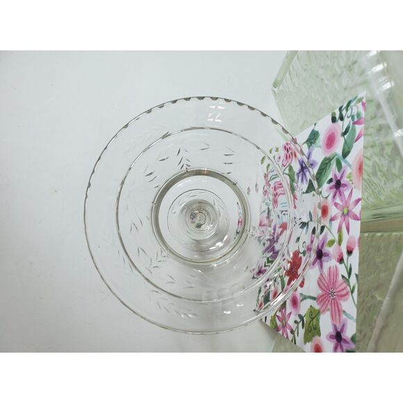 Vintage Etched Crystal Compote, Pedestal Bowl Clear - Picture 5 of 9
